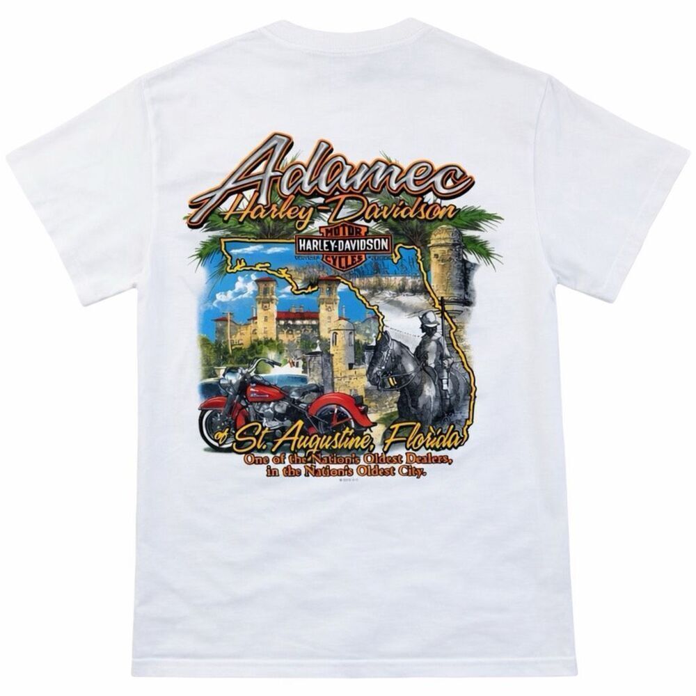 Harley-Davidson St Augustine Florida Graphic Pocket T-Shirt Small White